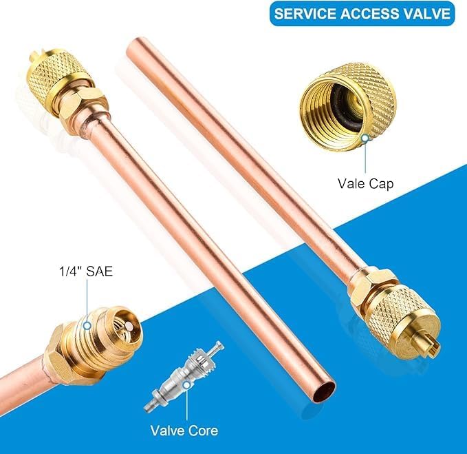Tigbear Service Access Valves Kit, 20PC Access Service Valve 1/4'' SAE x 1/4'' OD x 3.54'' Stem Core Brass Copper Refrigerator Access Valves Set, Air Conditioner Service Valve Charge Needle Valve - Image 2